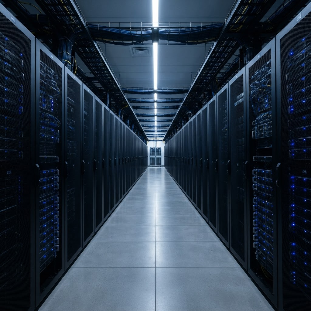 Modern data center server hall with immediate deployment capacity